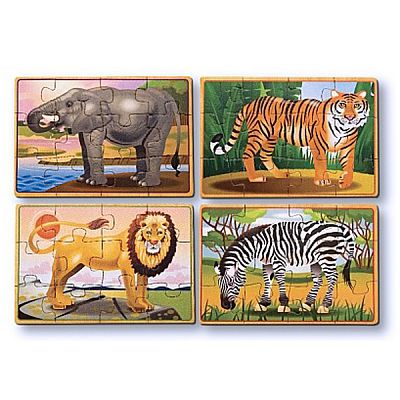 Set 4 puzzle lemn in cutie - Animale salbatice