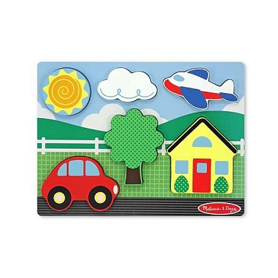 Puzzle din lemn cu piese mari Casuta galbena