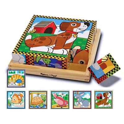 Puzzle lemn din cuburi Animalele de casa